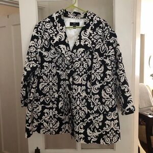 DENNIS BY DENNIS BASSO Black White Floral Design Cotton Button Front Blazer 3x